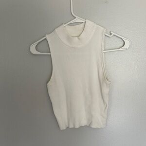 Sleeveless White Ribbed Cropped Knit Top